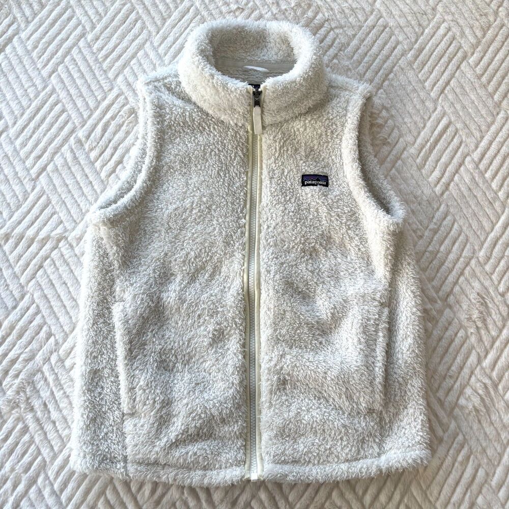Patagonia Kids Los Gatos Fleece Vest Cream Girls XL 14 Sherpa Full Zip Cozy
